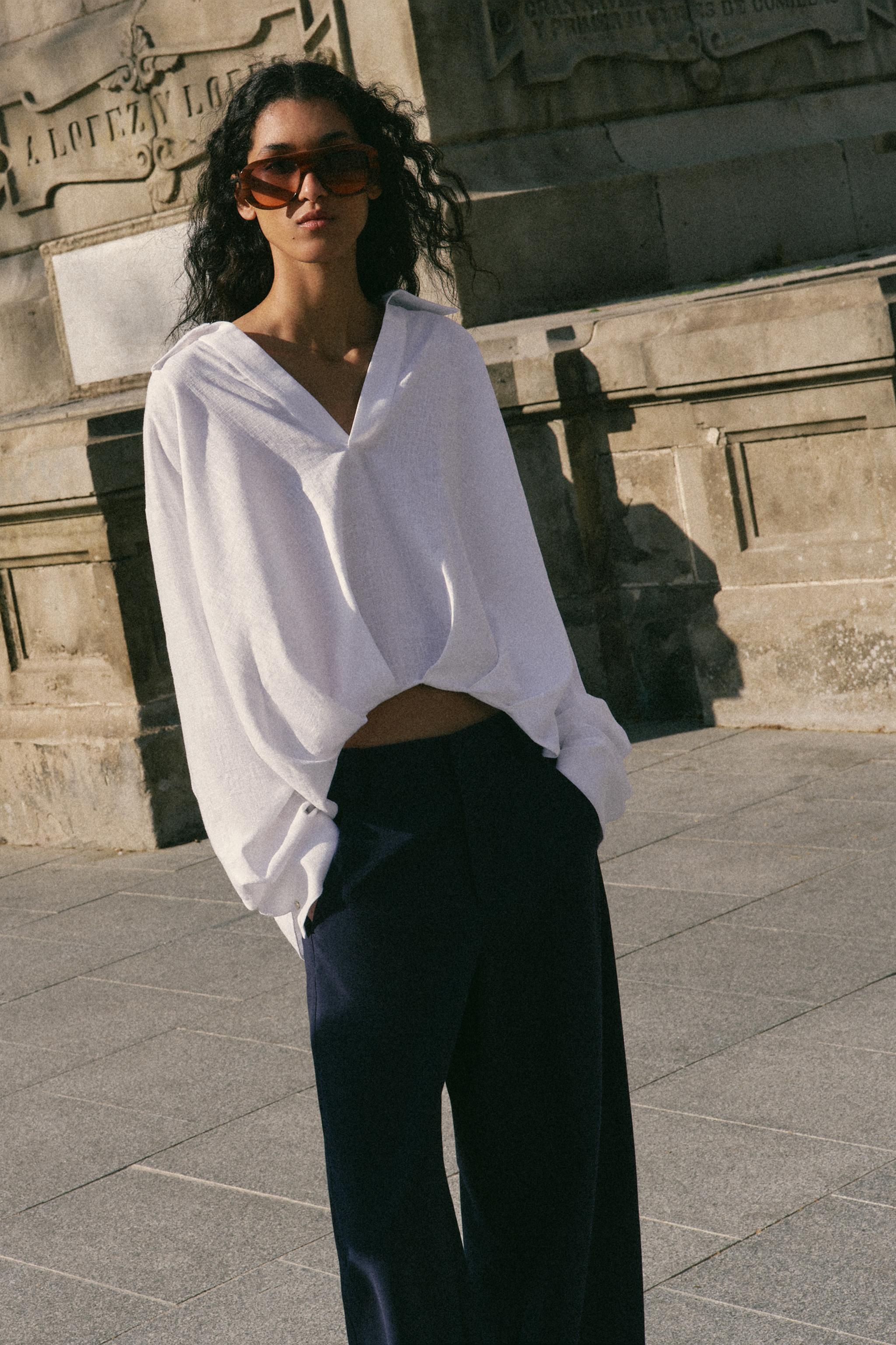 LINEN BLEND SHIRT WITH PUFFED HEM
